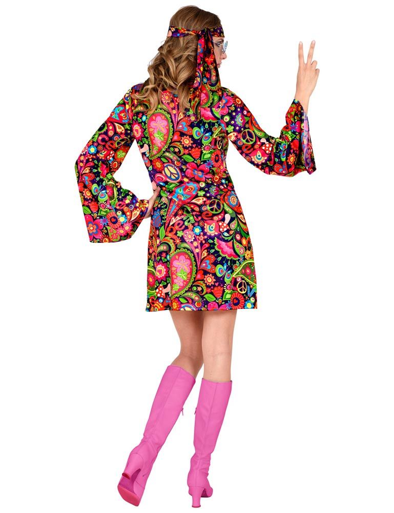 Hippie Kostüm Love für Damen - Pink 70er Jahre Flower Power Kleid und