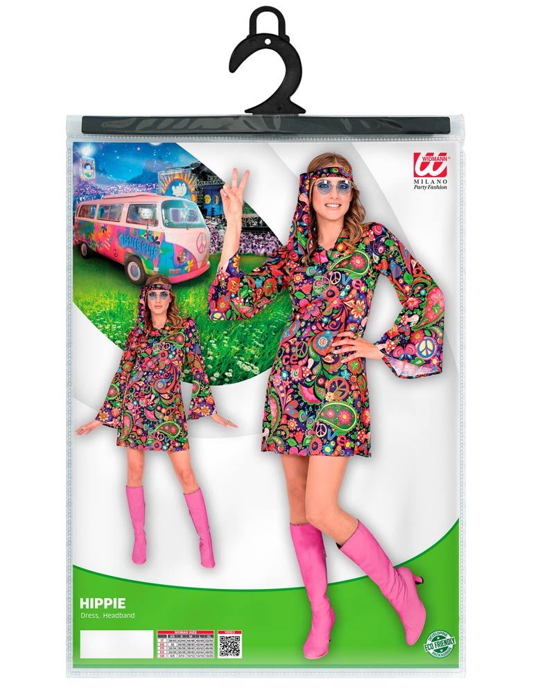 Hippie Kostüm Love für Damen - Pink 70er Jahre Flower Power Kleid und
